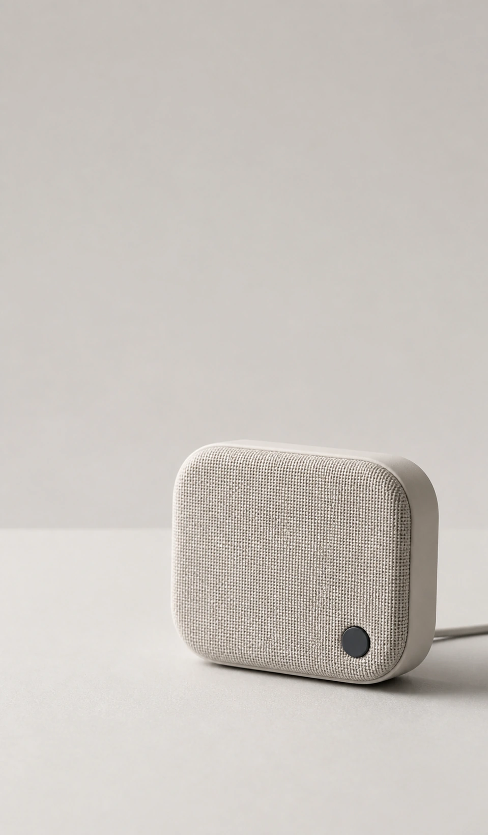 Small fabric speaker microphone on a light studio background